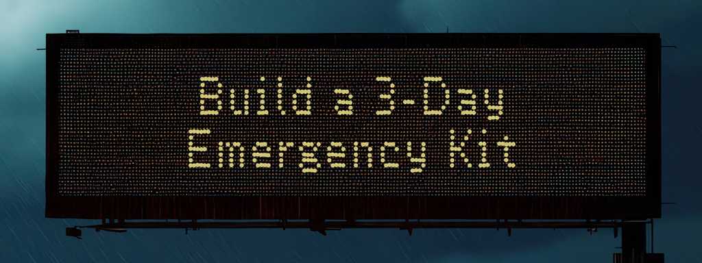 Overhead Texas digital road sign that says Build a 3-Day Emergency Kit